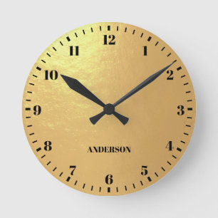 Horloge Ronde Faux papier doré Noms personnalisés en noir