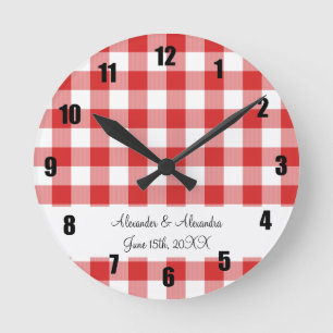Horloge Ronde Faveurs de mariage des motifs en vichy rouges