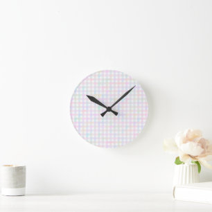 Horloge Ronde Faye et Lauren En vichy coloré