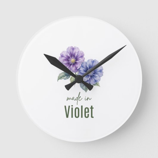 Horloge Ronde February Violet Birth Flowe Clock Watercolor (Recto)