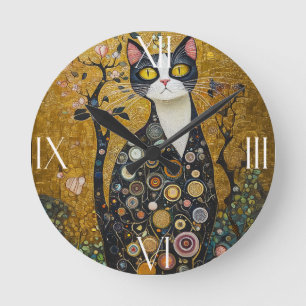 Horloge Ronde Feline céleste en or