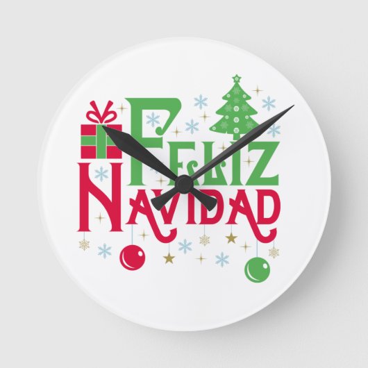 Horloge Ronde Feliz Navidad Joyeux Noël Joyeux Yule (Recto)