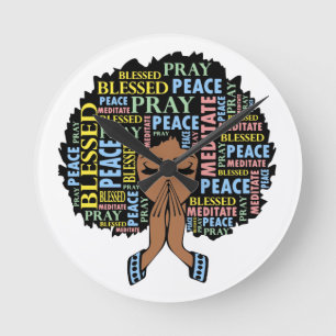 Horloge Ronde Femme chrétienne noire Melanin Femmes Priez