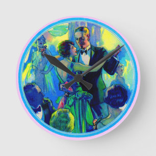 Horloge Ronde Femme et gentleman des années 1920 sur la piste de