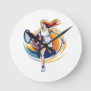 Horloge Ronde femme jouant au tennis