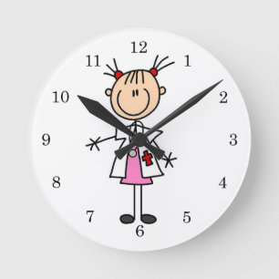 Horloge Ronde Femme médecin personnage bâton
