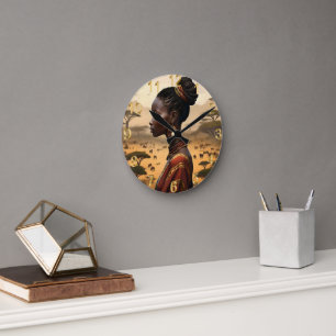 Horloge Ronde Femme Tribale Qui Regarde Son Paysage Africain,