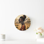 Horloge Ronde Femme Tribale Qui Regarde Son Paysage Africain, (Maison)