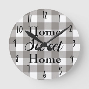 Horloge Ronde Ferme Rustique Gris & Blanc Buffalo Plaid Carré