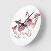 Horloge Ronde Ferme rustique poulet animaux cuisine (Angle)