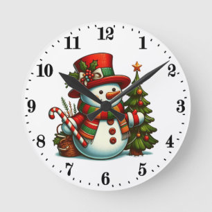 Horloge Ronde Festif Noël bonhomme de neige