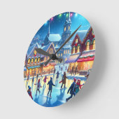 Horloge Ronde Festive Christmas Ice Skating Scene (Angle)