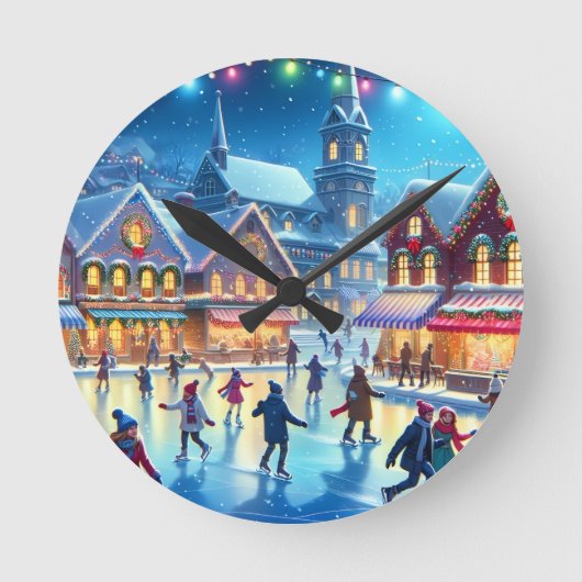 Horloge Ronde Festive Christmas Ice Skating Scene (Recto)