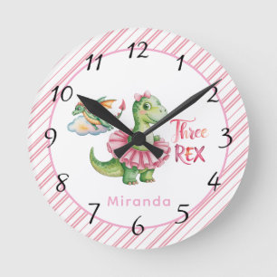 Horloge Ronde Fête d'Anniversaire de Trois Rex Girl