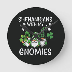 Horloge Ronde Fête de la Saint-Patrick avec le Gnome Gnomies