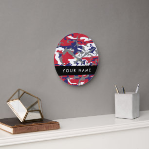 Horloge Ronde Fête de l'Indépendance Camouflage Votre nom Person