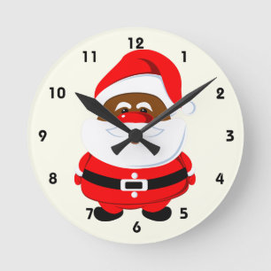 Horloge Ronde Fête de Noël du Père Noël afro-américain