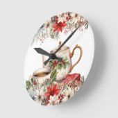 Horloge Ronde Fête de Noël Florale Après-midi Thé (Angle)