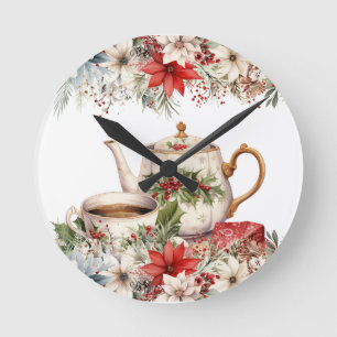 Horloge Ronde Fête de Noël Florale Après-midi Thé