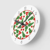 Horloge Ronde Fête de Noël Holly Berry et frontière (Angle)