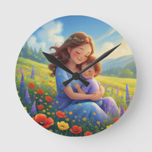 Horloge Ronde Fête des mères Floral Douce et mignonne personnali