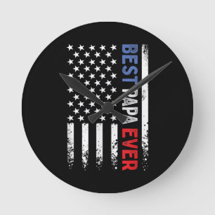 Horloge Ronde Fête des pères Meilleur Papa jamais avec drapeau a