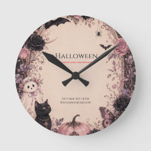 Horloge Ronde Fête d'Halloween Élégante aux Thèmes Botaniques So