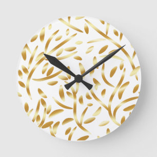 Horloge Ronde Feuille de Gradient Noir Or Botanique Flore Patter