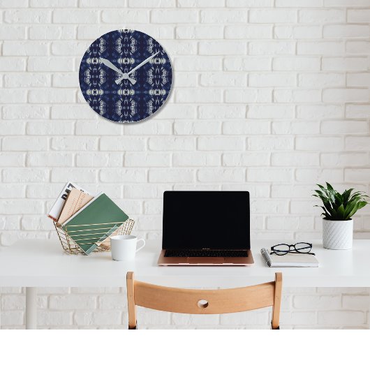 Horloge Ronde Feuille de palme en bleu Delft