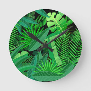 Horloge Ronde Feuille de palmiers tropicaux