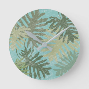 Horloge Ronde Feuille tropical fané