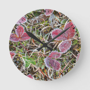 Horloge Ronde Feuilles couvertes de givre, Canada