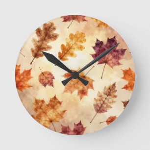 Horloge Ronde Feuilles d'automne Aquarelle Motif d'automne