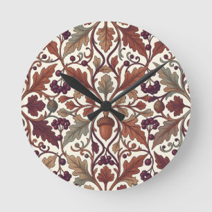 Horloge Ronde Feuilles de chêne glands baies style William Morri