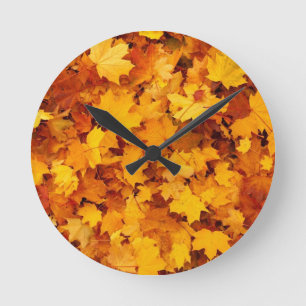 Horloge Ronde Feuilles de érable jaune d'automne