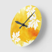 Horloge Ronde Feuilles d'érable jaune moderne (Angle)