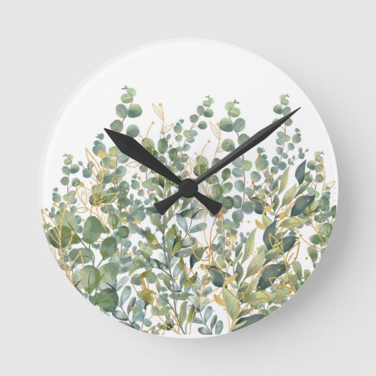 Horloge Ronde Feuilles D'Eucalyptus Botanique Or Et Vert (Recto)