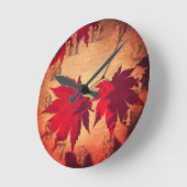 Horloge Ronde Feuilles japonais de l'érable et chute de script (Angle)