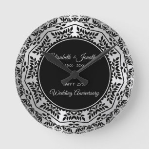 Horloge Ronde Feuilles Mandala 25e Anniversaire