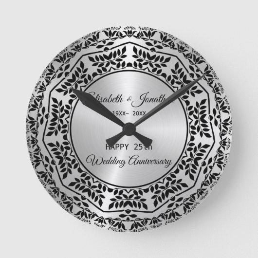 Horloge Ronde Feuilles Noires Mandala 25e Anniversaire (Recto)