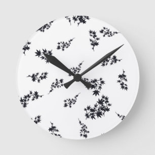 Horloge Ronde Feuilles noirs et blancs