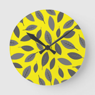 Horloge Ronde Feuilles sur jaune