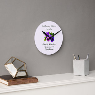 Horloge Ronde Février Mois de naissance Violet Fleur Delicet Flo