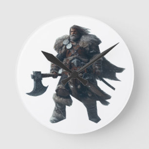 Horloge Ronde Fierce Barbarian Warrior avec l'Ancien Ax
