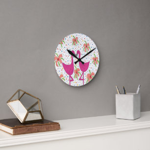 Horloge Ronde Fiesta Flamant rose Floral