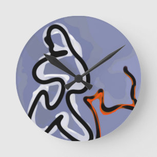 Horloge Ronde Figure avec Félin : Abstrait Bleu, Orange, N & B