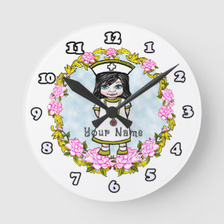 Horloge Ronde Fille aux roses Infirmière