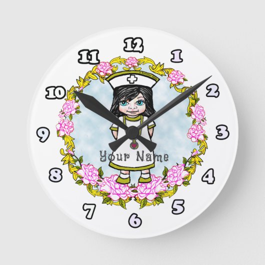 Horloge Ronde Fille aux roses Infirmière (Recto)