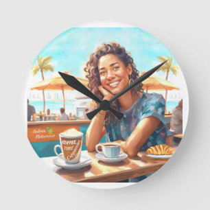 Horloge Ronde Fille avec pause café