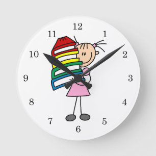 Horloge Ronde Fille Bâton Avec Des Livres